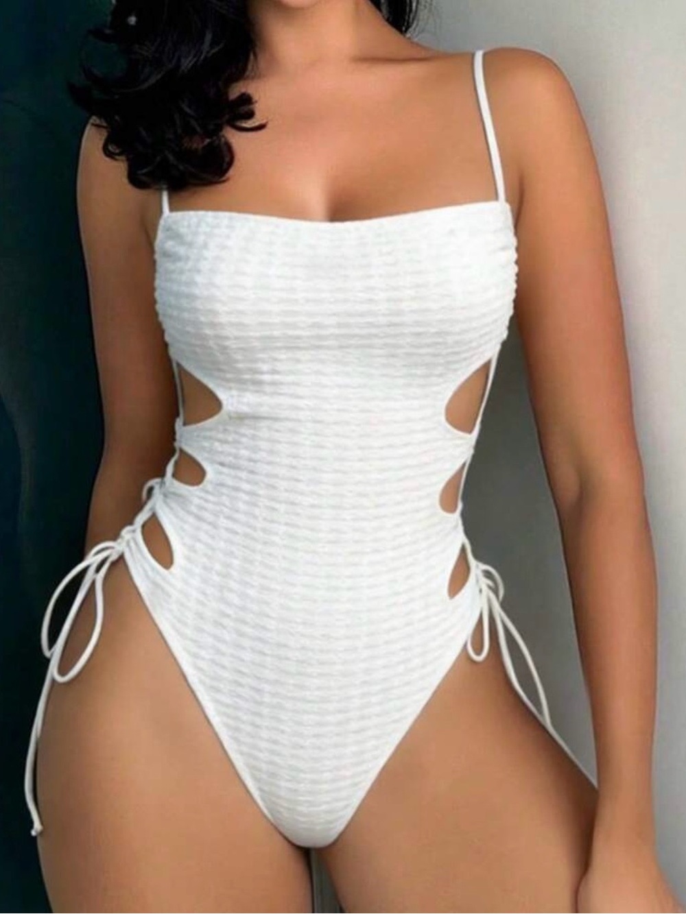 Apricot Textured Cutout One-Piece Swimsuit